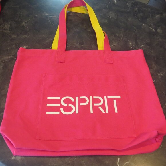 Esprit Large Canvas Tote Bag – Pink & Yellow – New Without Tags (B2) - Picture 1 of 6